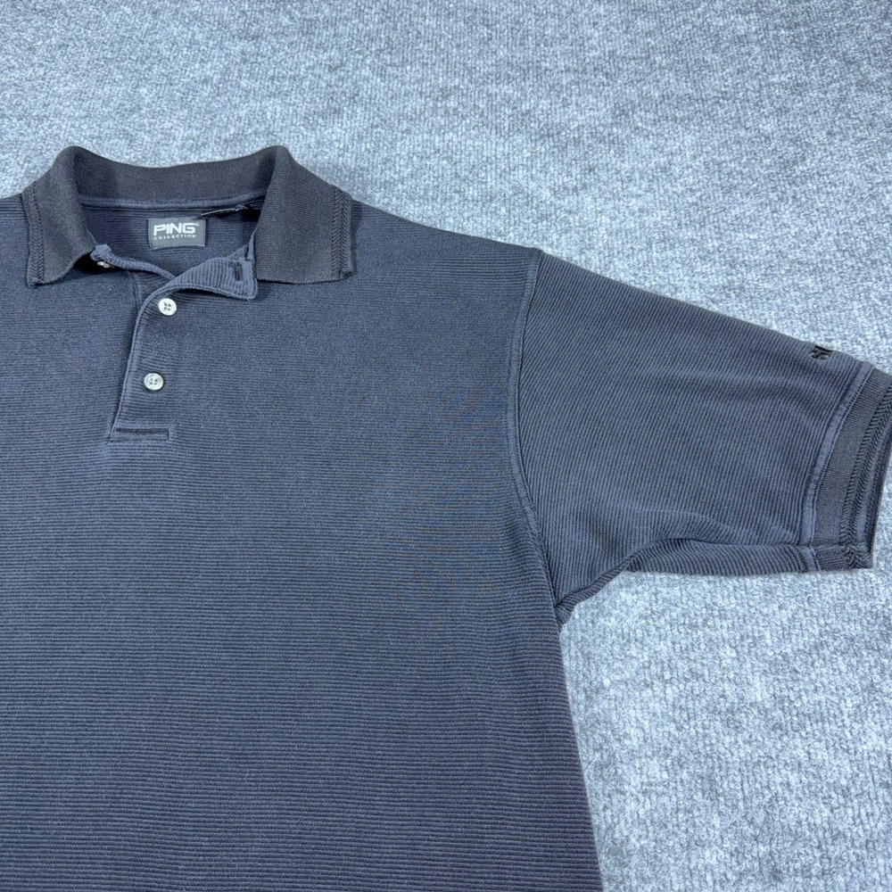 Ping Collection Mens Silk Cotton Blend Ribbed Golf Polo Shirt Navy Blue Size M